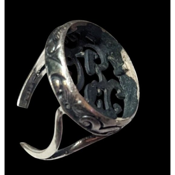 Vintage Sterling Silver Floral Scroll Concave Ring Size 7 1/2 - Picture 10 of 16